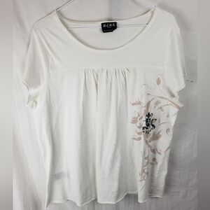 BCBG Paris Ivory Cotton Short Sleeve Graphic Shirt Sz XL